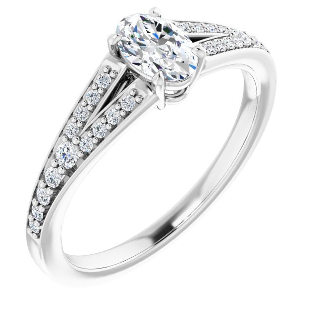 10K White Gold Customizable Oval Cut Center with Thin Split-Shared Prong Band