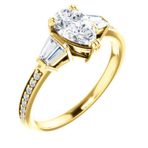 CZ Wedding Set, featuring The Hazel Rae engagement ring (Customizable Pear Cut Design with Quad Baguette Accents and Pavé Band)