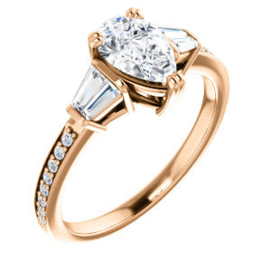 Cubic Zirconia Engagement Ring- The Hazel Rae (Customizable Pear Cut Design with Quad Baguette Accents and Pavé Band)