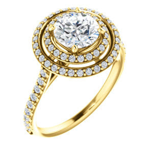 Cubic Zirconia Engagement Ring- The Alisa (Customizable Round Cut with Geometric Double Halo)