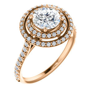 Cubic Zirconia Engagement Ring- The Alisa (Customizable Round Cut with Geometric Double Halo)