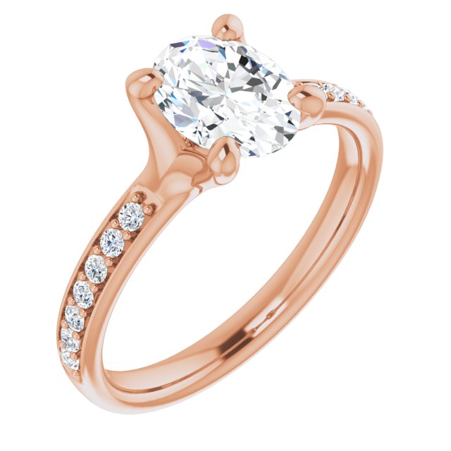 Cubic Zirconia Engagement Ring- The Faride (Customizable Heavy Prong-Set Oval Cut Style with Round Cut Band Accents)