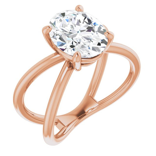 10K Rose Gold Customizable Oval Cut Solitaire with Semi-Atomic Symbol Band