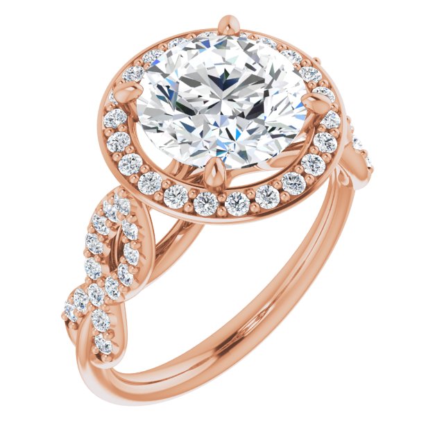 14K Rose Gold Customizable Cathedral-Halo Round Cut Design with Artisan Infinity-inspired Twisting Pavé Band