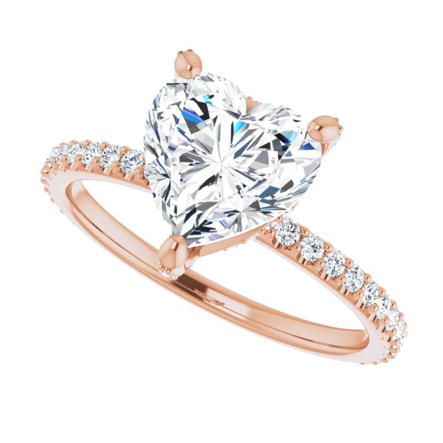 Cubic Zirconia Engagement Ring- The Maleny (Customizable Heart Cut Design with Round-Accented Band, Micropavé Under-Halo and Decorative Prong Accents))