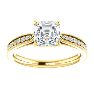 Cubic Zirconia Engagement Ring- The Brooklynn (Customizable Asscher Cut with Cathedral Setting and Milgrained Pavé Band)