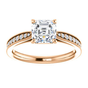 Cubic Zirconia Engagement Ring- The Brooklynn (Customizable Asscher Cut with Cathedral Setting and Milgrained Pavé Band)