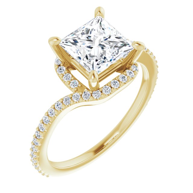 10K Yellow Gold Customizable Artisan Princess/Square Cut Design with Thin, Accented Bypass Band