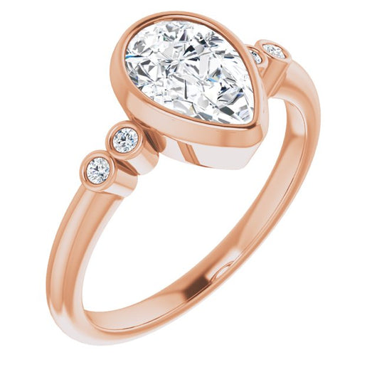 10K Rose Gold Customizable 5-stone Bezel-set Pear Cut Design with Quad Round-Bezel Side Stones