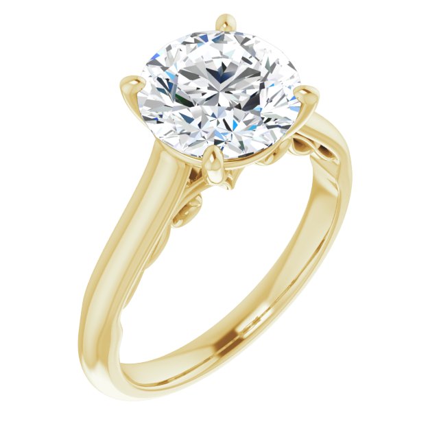 10K Yellow Gold Customizable Round Cut Cathedral Solitaire with Two-Tone Option Decorative Trellis 'Down Under'