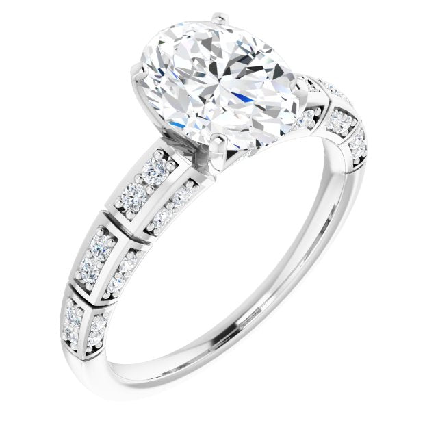 10K White Gold Customizable Oval Cut Style with Three-sided, Segmented Shared Prong Band
