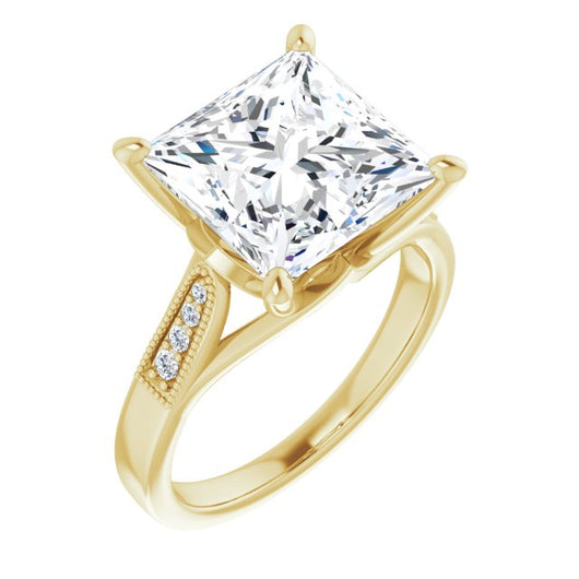 10K Yellow Gold Customizable 9-stone Vintage Design with Princess/Square Cut Center and Round Band Accents