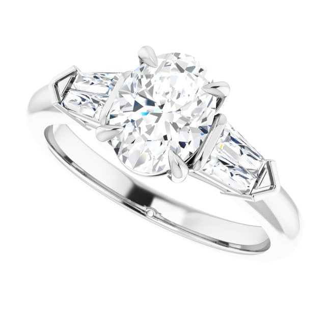 Cubic Zirconia Engagement Ring- The Fortunada (Customizable 5-stone Design with Oval Cut Center and Quad Baguettes)