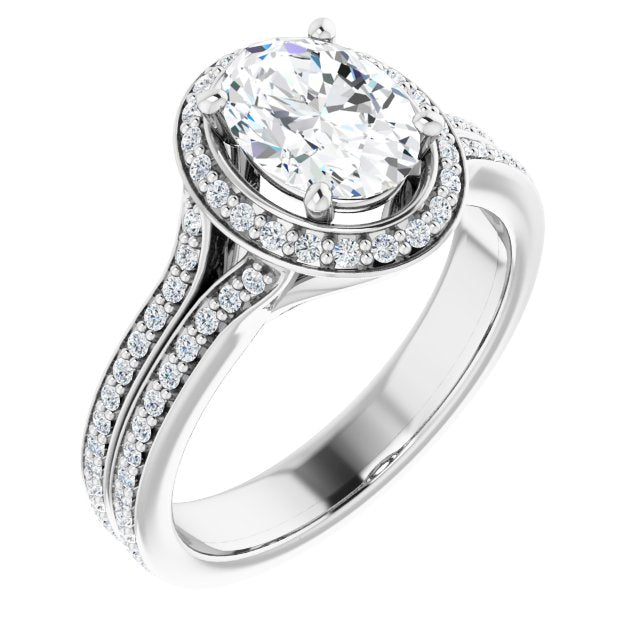 Cubic Zirconia Engagement Ring- The Dionne (Customizable Cathedral-raised Oval Cut Setting with Halo and Shared Prong Band)