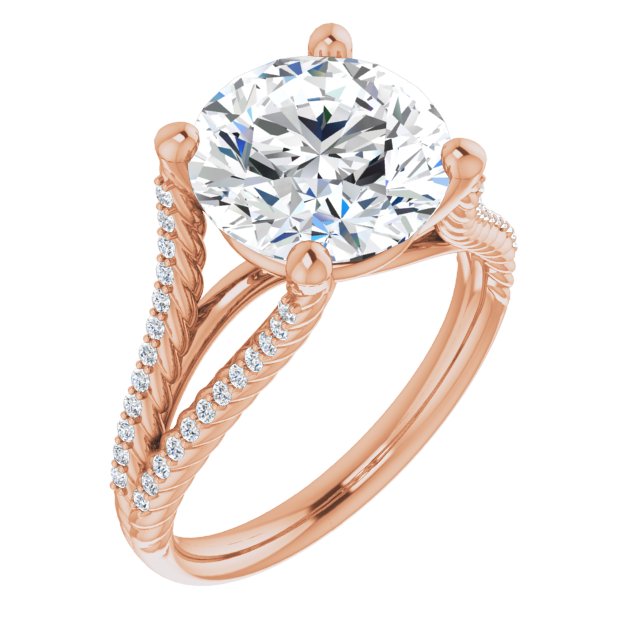 10K Rose Gold Customizable Round Cut Style with Split Band and Rope-Pavé