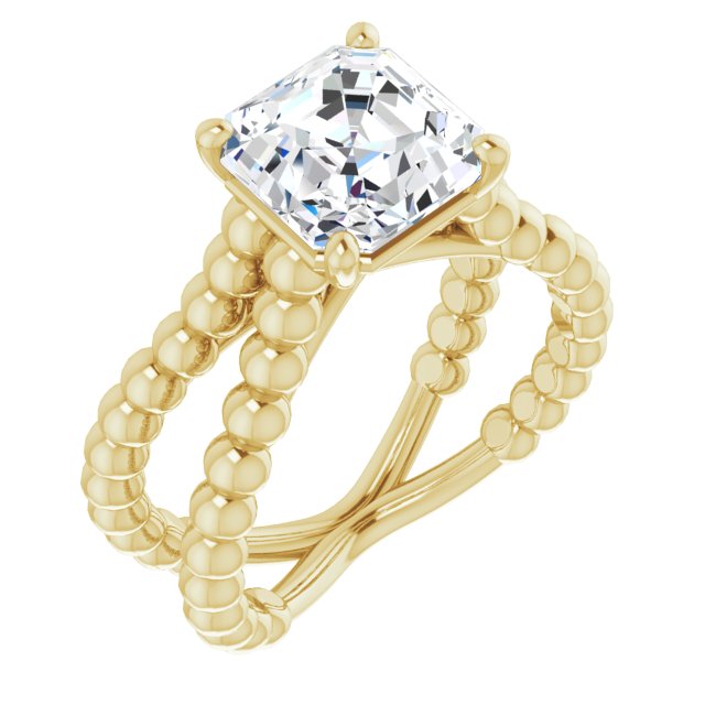 10K Yellow Gold Customizable Asscher Cut Solitaire with Wide Beaded Split-Band