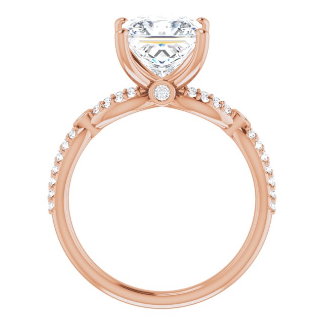 Cubic Zirconia Engagement Ring- The Aashi (Customizable Princess/Square Cut Design with Infinity-inspired Split Pavé Band and Bezel Peekaboo Accents)