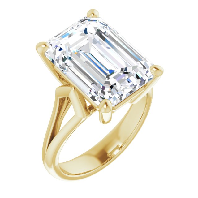 10K Yellow Gold Customizable Cathedral-Raised Emerald/Radiant Cut Solitaire with Angular Chevron Split Band