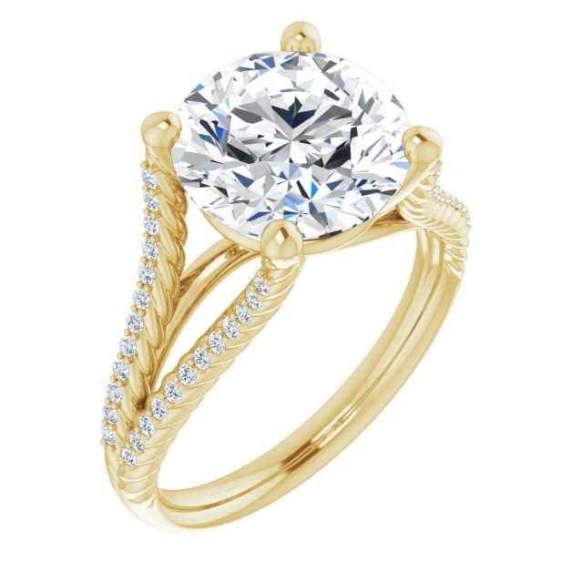 10K Yellow Gold Customizable Round Cut Style with Split Band and Rope-Pavé