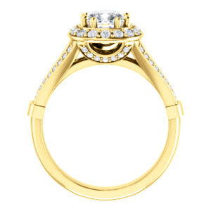CZ Wedding Set, featuring The Shaundra engagement ring (Customizable Cushion Cut with Halo, Cathedral Prong Accents & Split-Pavé Band)
