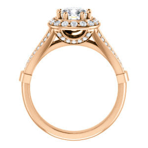 Cubic Zirconia Engagement Ring- The Shaundra (Customizable Cushion Cut with Halo, Cathedral Prong Accents & Split-Pavé Band)