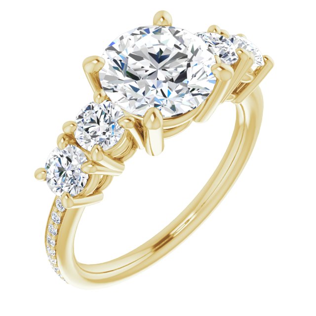 14K Yellow Gold Customizable 5-stone Round Cut Design Enhanced with Accented Band