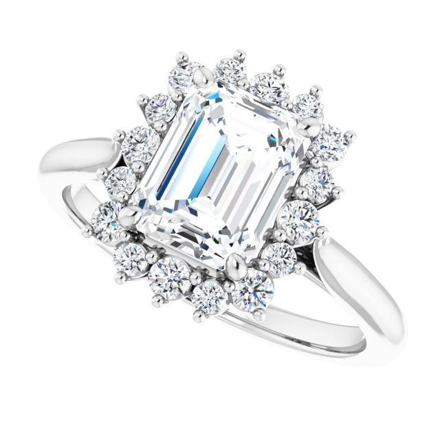 Cubic Zirconia Engagement Ring- The Honoka (Customizable Crown-Cathedral Radiant Cut Design with Clustered Large-Accent Halo & Ultra-thin Band)