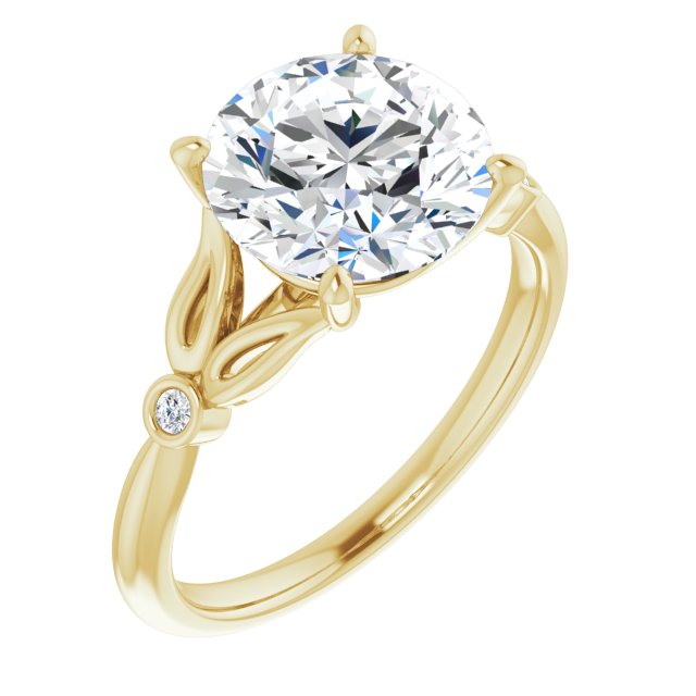 10K Yellow Gold Customizable 3-stone Round Cut Design with Thin Band and Twin Round Bezel Side Stones