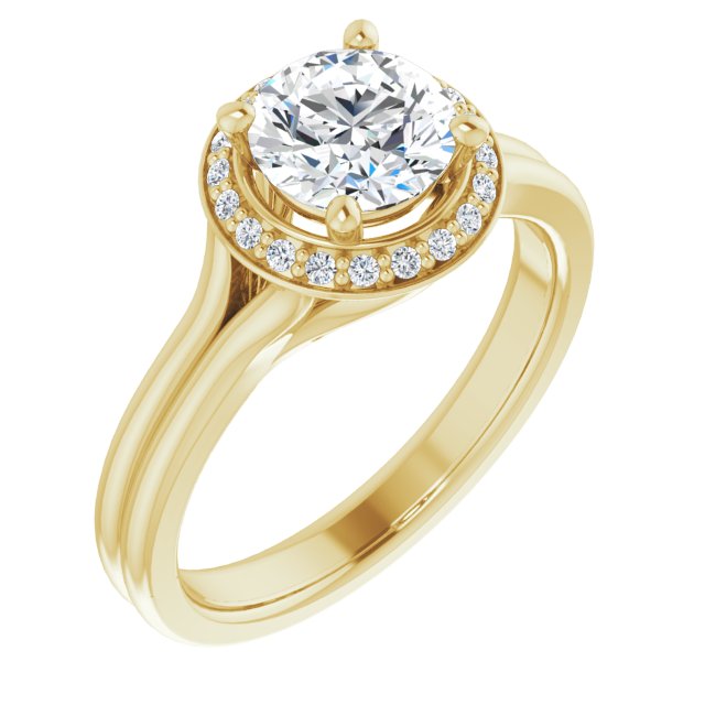 10K Yellow Gold Customizable Cathedral-set Round Cut Design with Split-band & Halo Accents