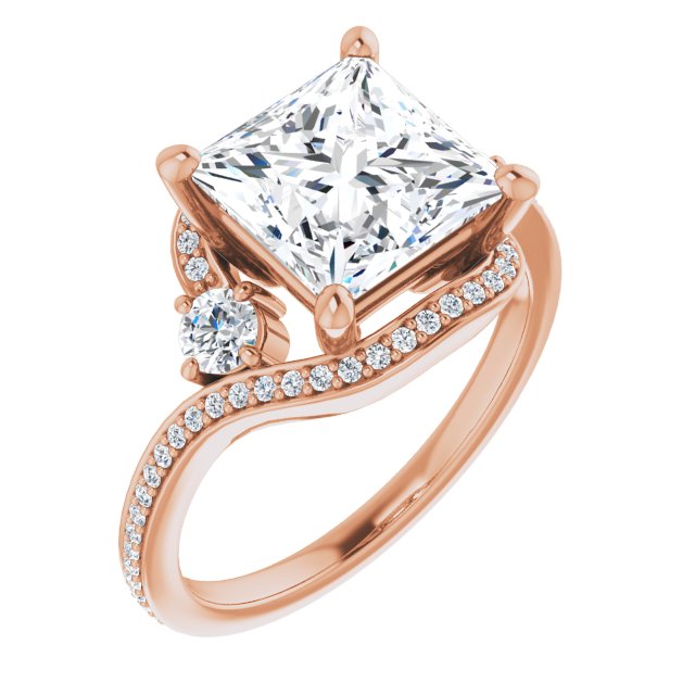 10K Rose Gold Customizable Princess/Square Cut Bypass Design with Semi-Halo and Accented Band