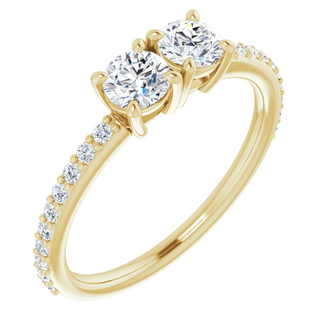 10K Yellow Gold Customizable Enhanced 2-stone Round Cut Design with Ultra-thin Accented Band