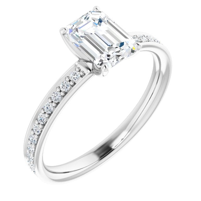 10K White Gold Customizable Classic Prong-set Emerald/Radiant Cut Design with Shared Prong Band