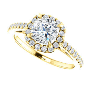 Cubic Zirconia Engagement Ring- The Sunshine (Customizable Cushion Cut Halo Design with Vintage Cathedral Trellis and Thin Pavé Band)