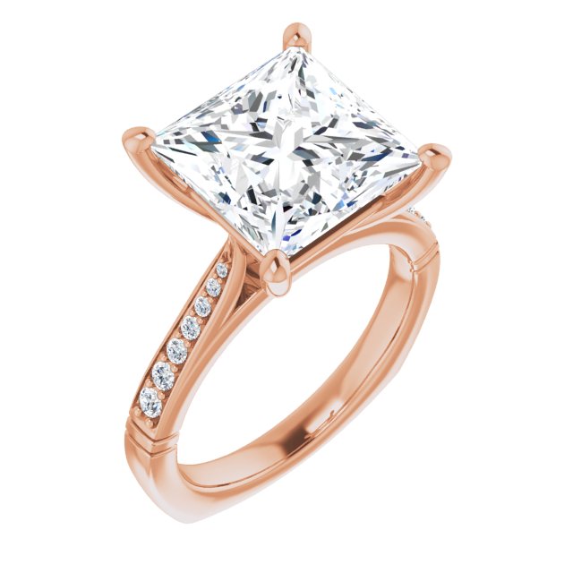 10K Rose Gold Customizable Princess/Square Cut Design with Tapered Euro Shank and Graduated Band Accents