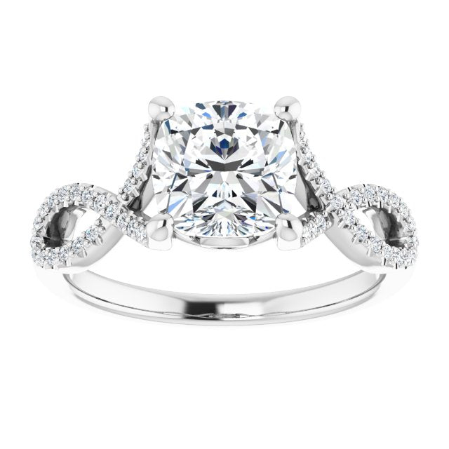 Cubic Zirconia Engagement Ring- The Venus (Customizable Cushion Cut Design with Twisting Infinity-inspired, Pavé Split Band)