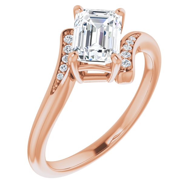 10K Rose Gold Customizable 11-stone Emerald/Radiant Cut Design with Bypass Channel Accents