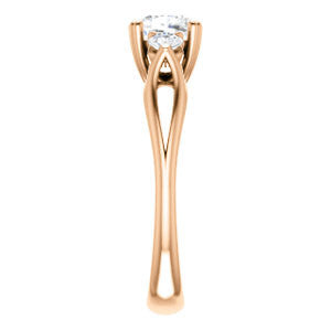 Cubic Zirconia Engagement Ring- The Libby Leigh (Customizable 3-stone Cushion Cut Design with Flanking Round Accents and Wide Curve-Split Band)