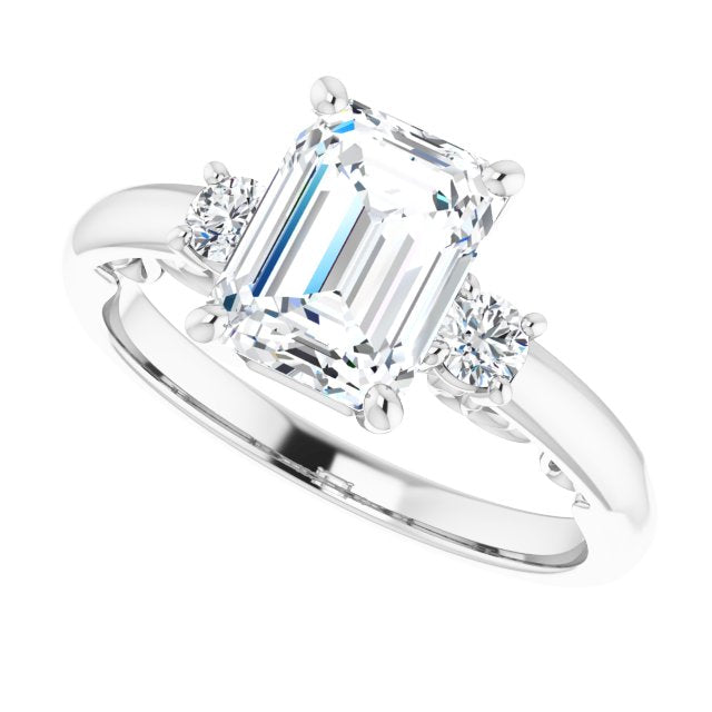 Cubic Zirconia Engagement Ring- The Danika (Customizable Radiant Cut 3-stone Style featuring Heart-Motif Band Enhancement)