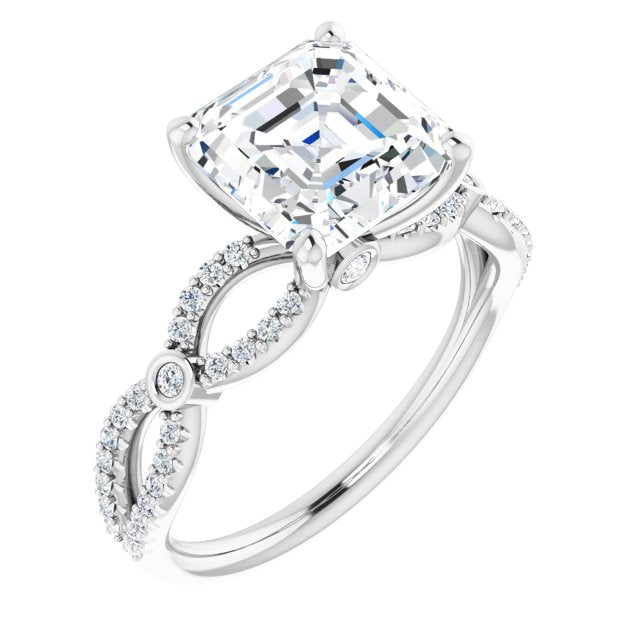 10K White Gold Customizable Asscher Cut Design with Infinity-inspired Split Pavé Band and Bezel Peekaboo Accents