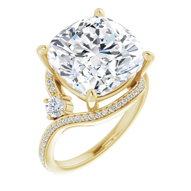 10K Yellow Gold Customizable Cushion Cut Bypass Design with Semi-Halo and Accented Band