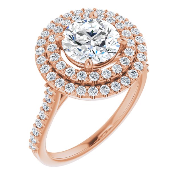 10K Rose Gold Customizable Double-Halo Round Cut Design with Accented Split Band