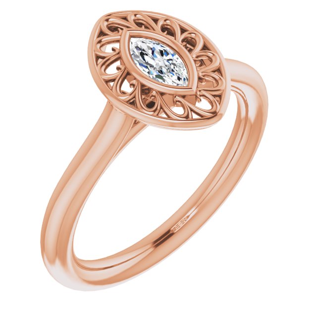 10K Rose Gold Customizable Cathedral-Bezel Style Marquise Cut Solitaire with Flowery Filigree