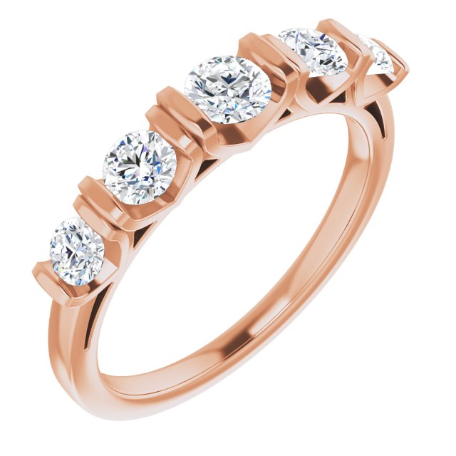 10K Rose Gold Customizable 5-stone Round Cut Design with Thick Channel Setting