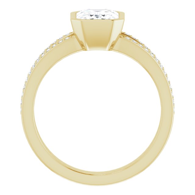 Cubic Zirconia Engagement Ring- The Jenni Lou (Customizable Bezel-set Emerald Cut Design with Split Shared Prong Band)