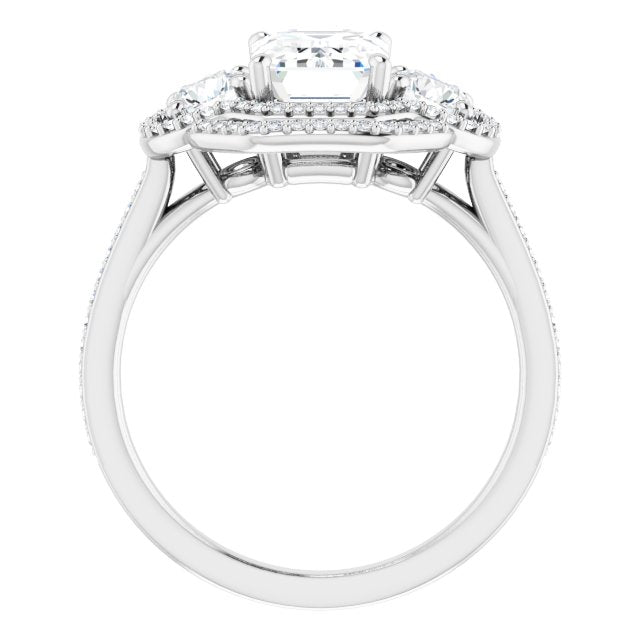 Cubic Zirconia Engagement Ring- The e'Mariana (Customizable Enhanced 3-stone Double-Halo Style with Radiant Cut Center and Thin Band)