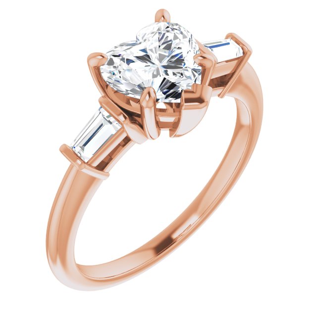 10K Rose Gold Customizable 3-stone Heart Cut Design with Dual Baguette Accents)