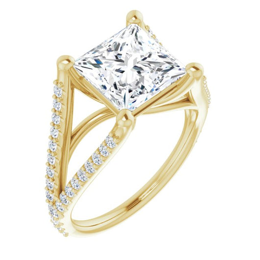 10K Yellow Gold Customizable Cathedral-raised Princess/Square Cut Center with Exquisite Accented Split-band