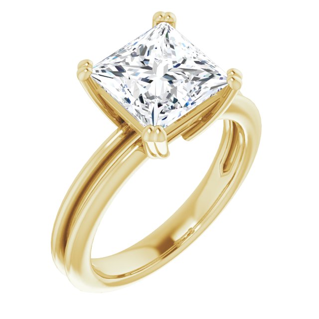 10K Yellow Gold Customizable Princess/Square Cut Solitaire with Grooved Band