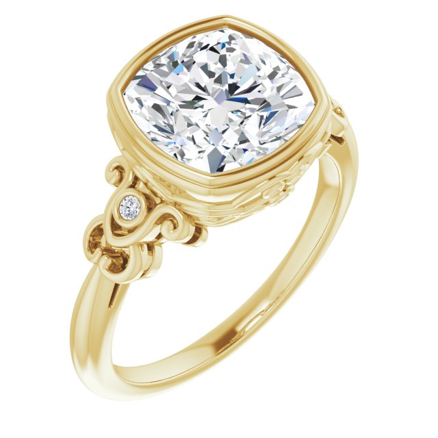 10K Yellow Gold Customizable 5-stone Design with Cushion Cut Center and Quad Round-Bezel Accents