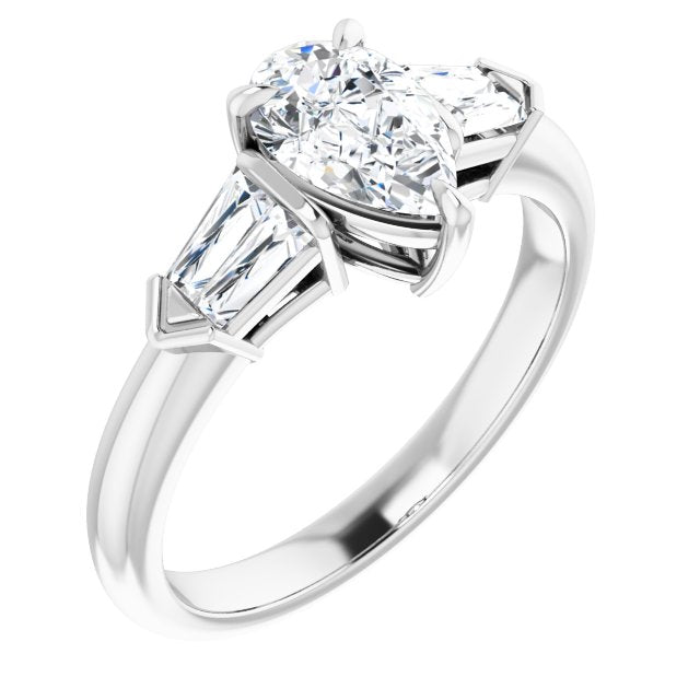 10K White Gold Customizable 5-stone Design with Pear Cut Center and Quad Baguettes
